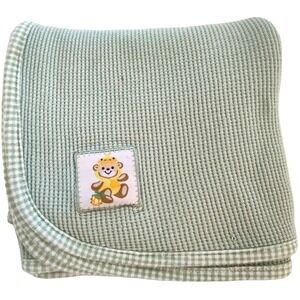 Vtg Fisher Price Green Thermal Baby Blanket Bear 2003‎ Waffle Weave 25x28 Unisex